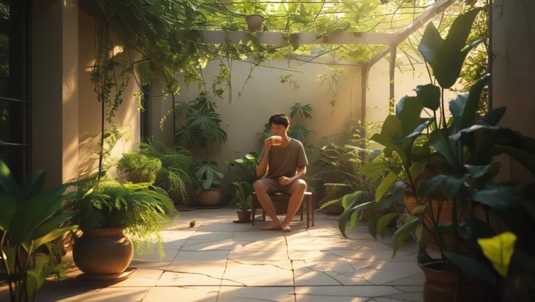 une personne buvant un café tranquillement en mode slow life